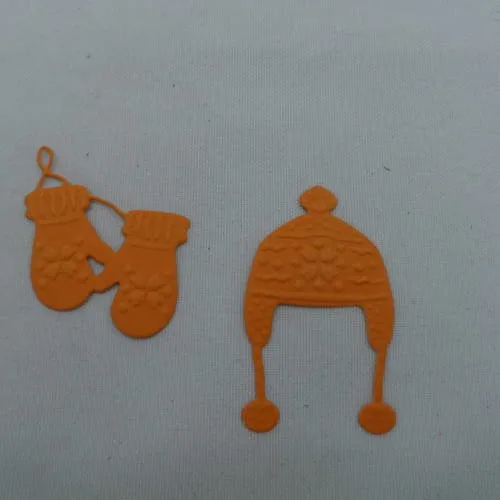 #507 orange paper matching set of cut-out and embossed hat and gloves