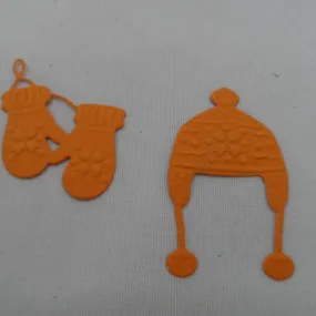 #507 orange paper matching set of cut-out and embossed hat and gloves