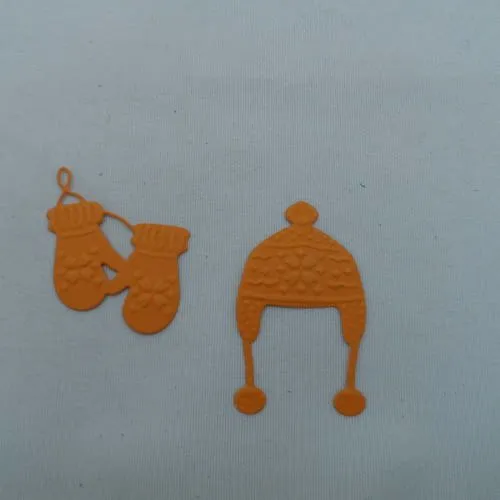 #507 orange paper matching set of cut-out and embossed hat and gloves