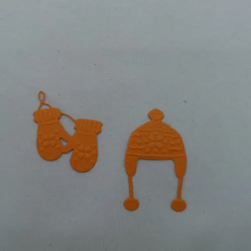 #507 orange paper matching set of cut-out and embossed hat and gloves