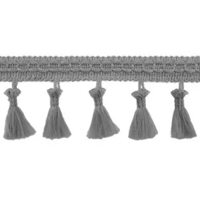 55mm grey silver fringe pom pom trim - sold by the meter