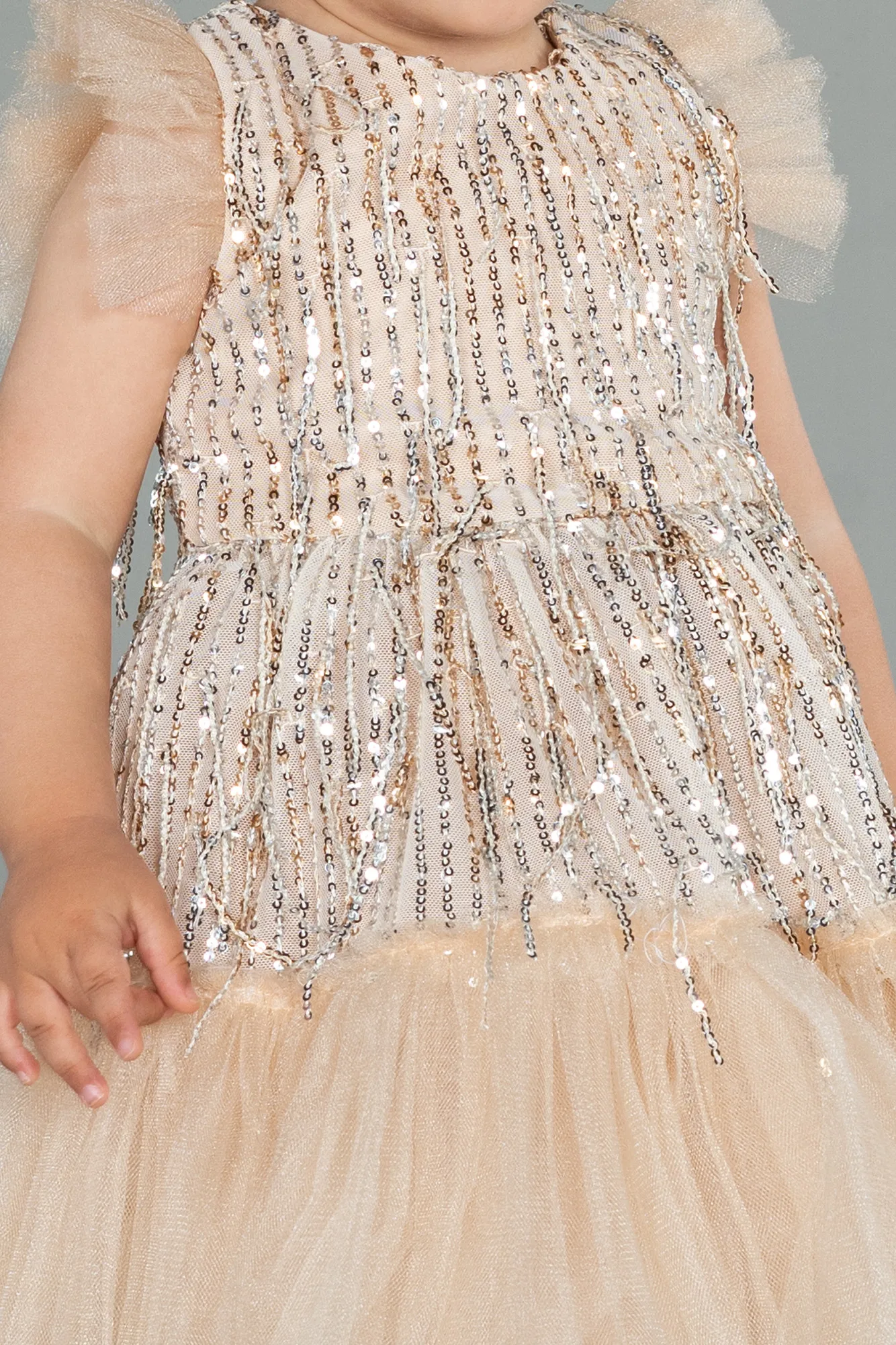 ABK1718 Children's White Shimmery Mid-Calf Evening Dress