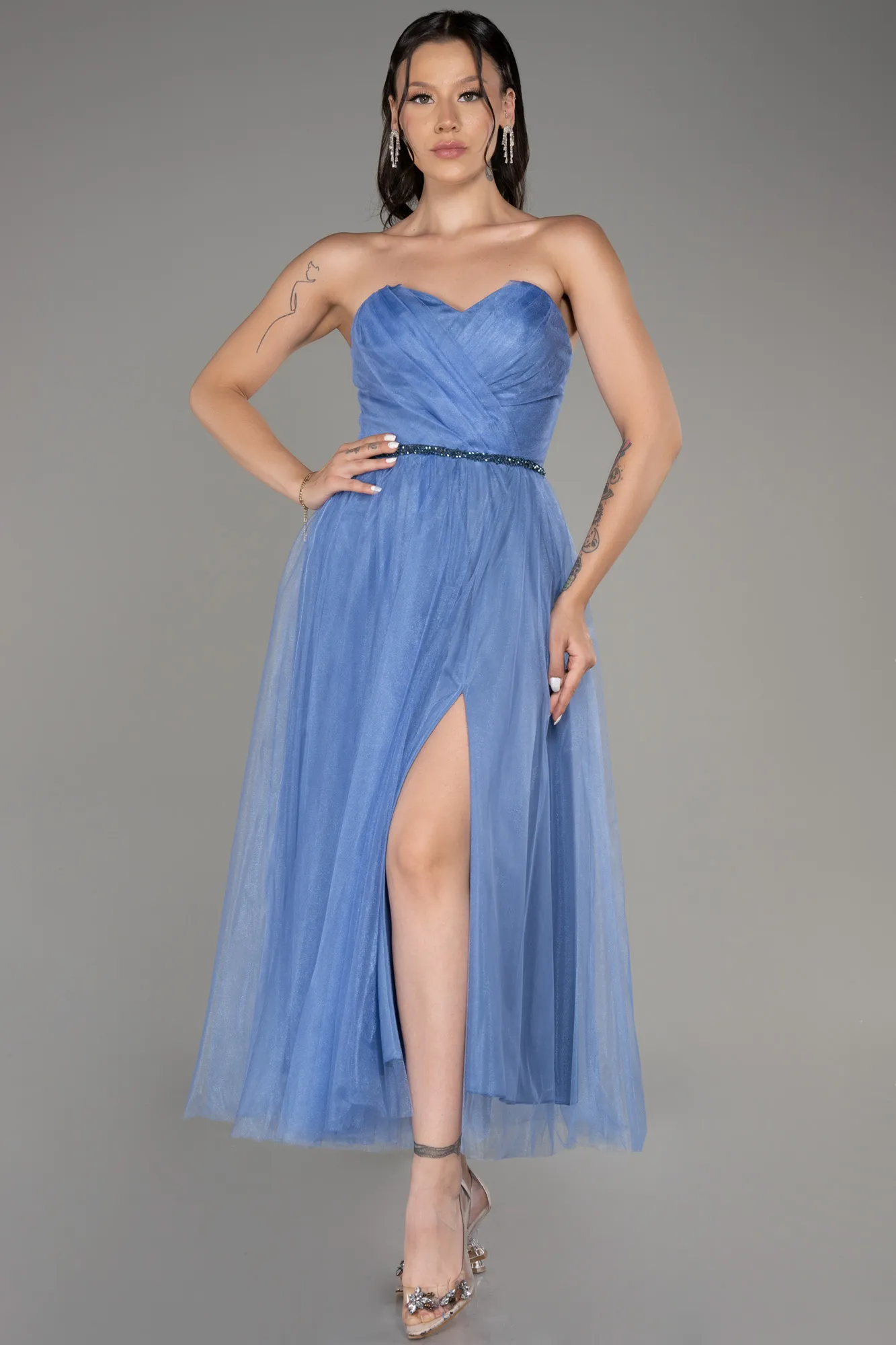 ABK2099 Blue Saxe Midi Ceremony Dress