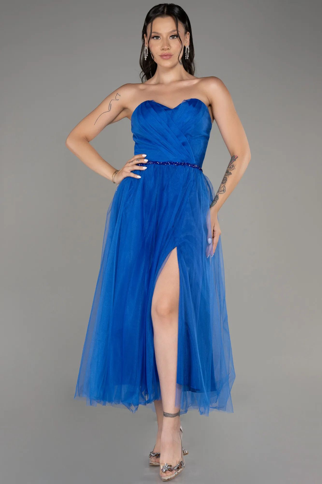 ABK2099 Blue Saxe Midi Ceremony Dress