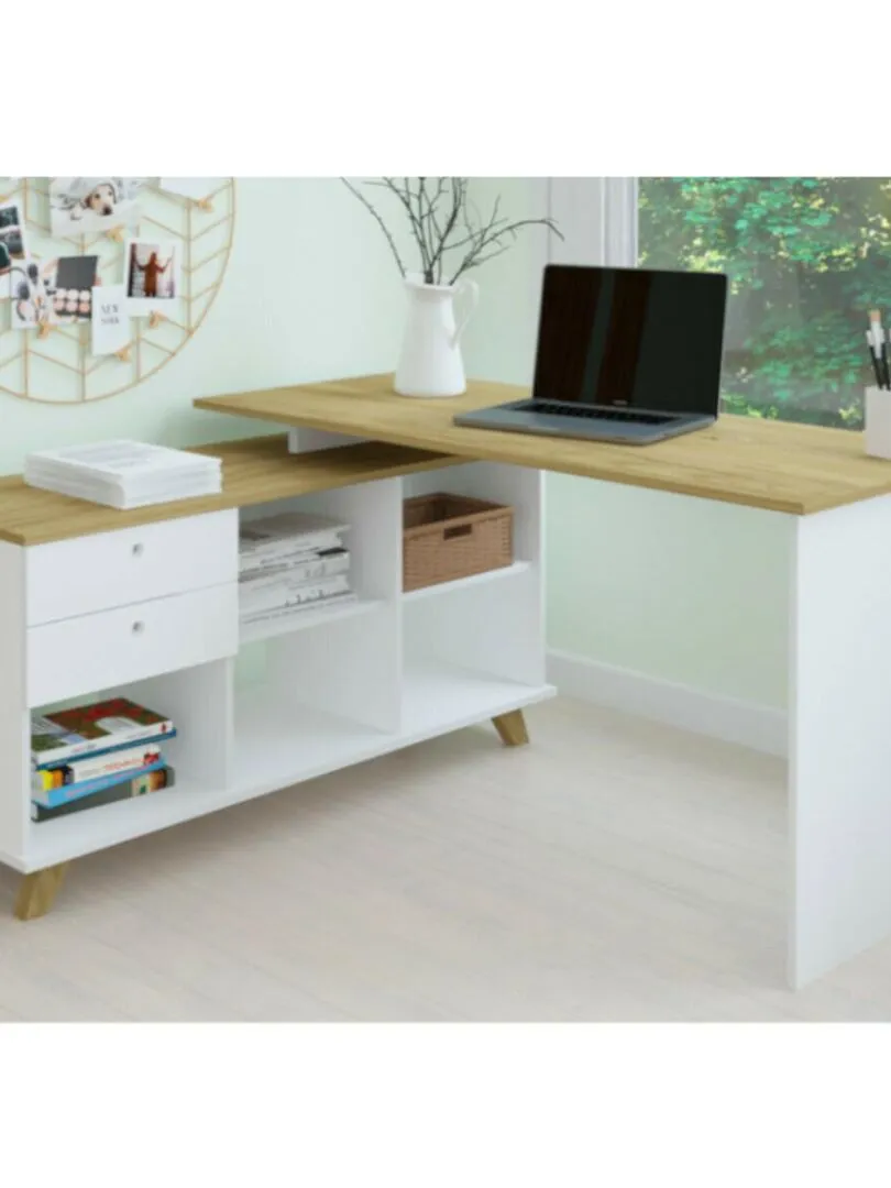 Angle Office Desk - AKITEN RETAIL - White Brown