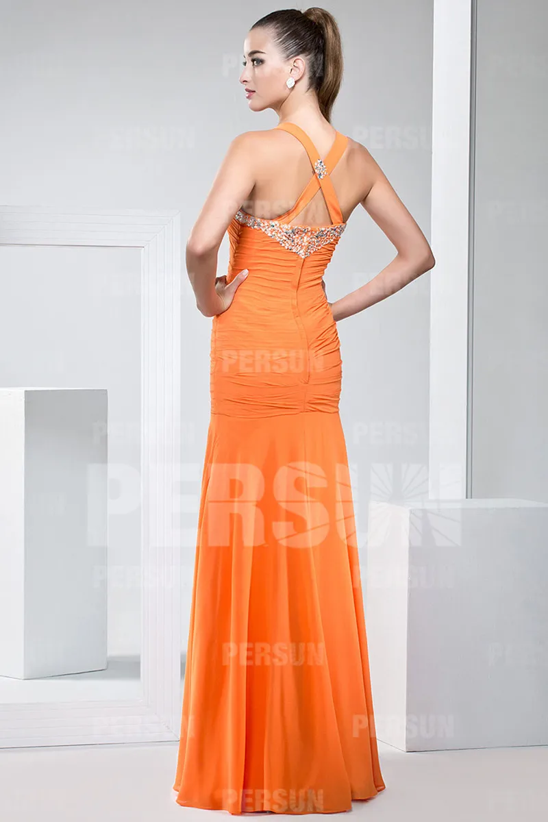 Apricot Long Evening Dress with Straps - Shop Now!