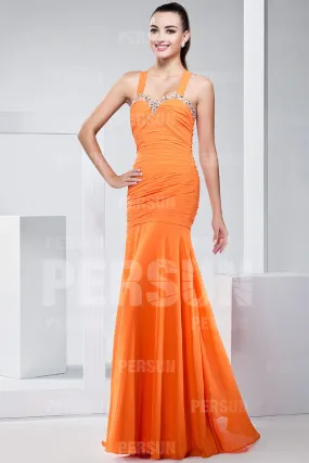 Apricot Long Evening Dress with Straps - Shop Now!