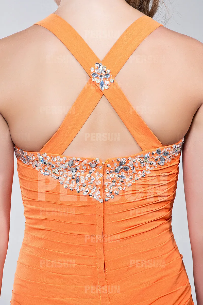 Apricot Long Evening Dress with Straps - Shop Now!