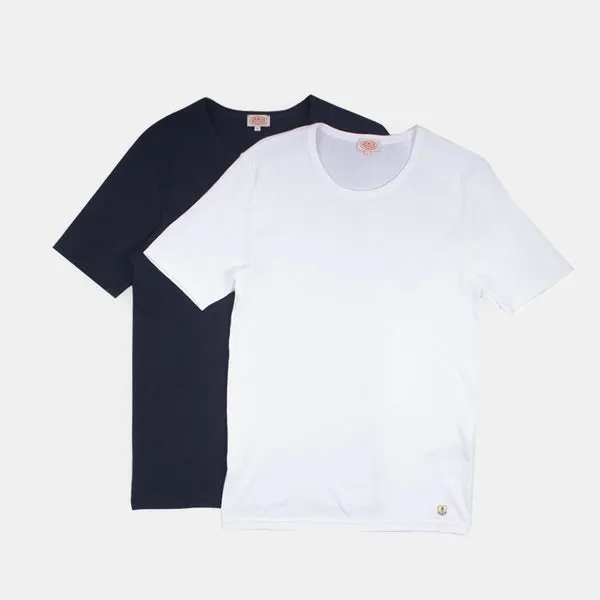 Armor Lux 2 Pack T-shirts - White/Rich Navy - Exclusive Collection