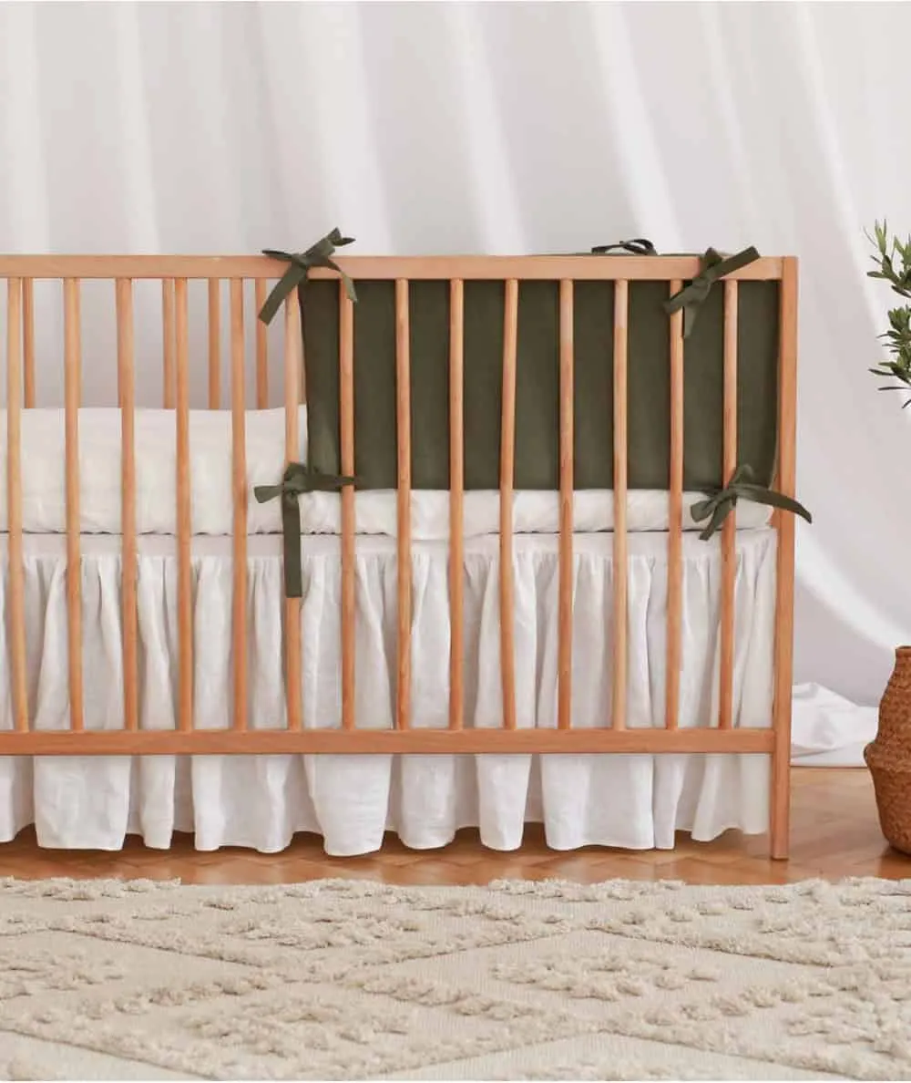 Babyly: Linen Baby Crib Bumper - Forest Green - Sustainable