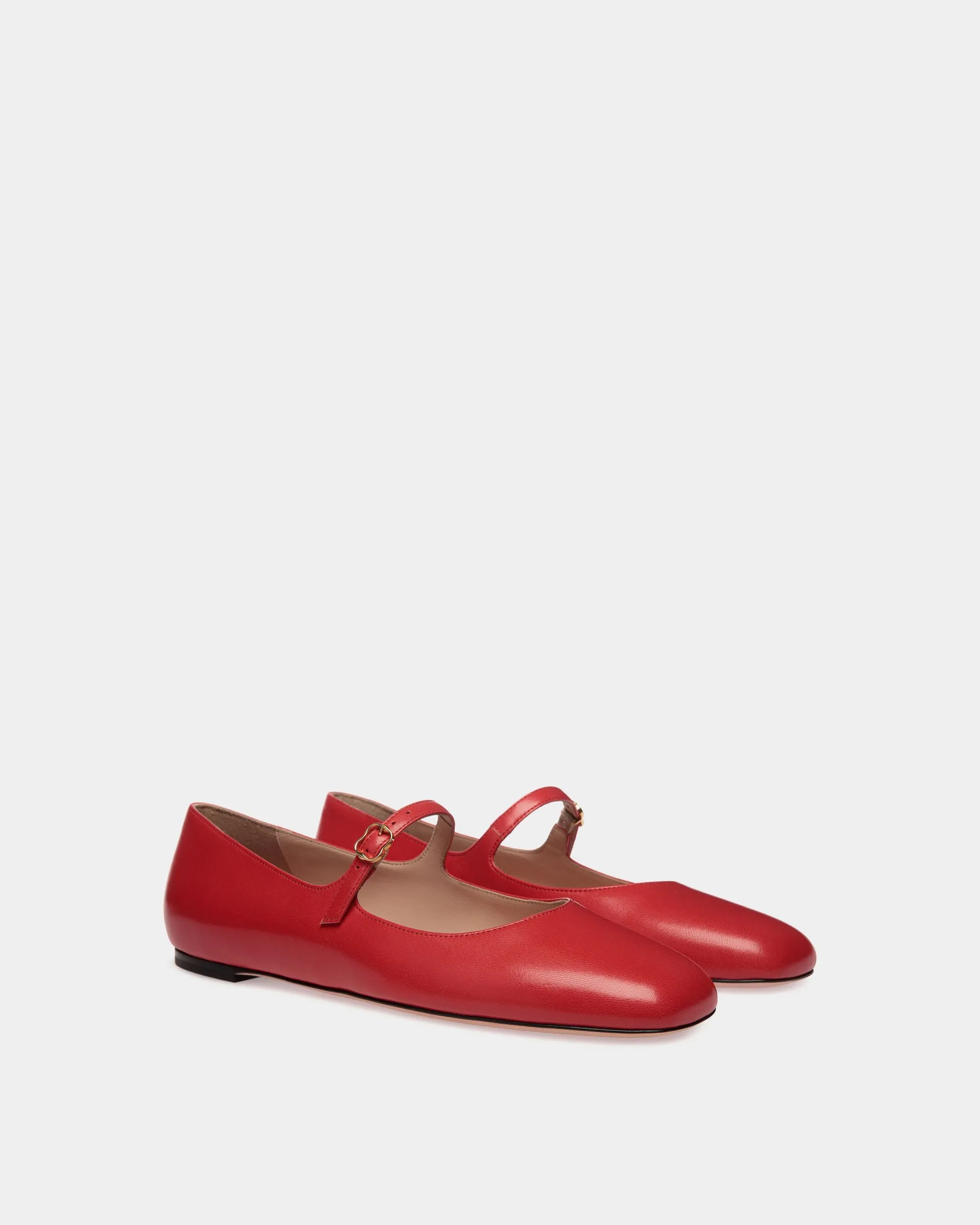 Ballyrina Candy Red Leather Flat Shoes