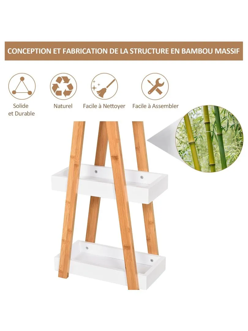 Bamboo Bathroom Etagère with 3 White Baskets