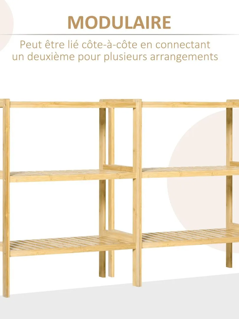 Bamboo Wood Beige Freestanding Storage Shelf - French.