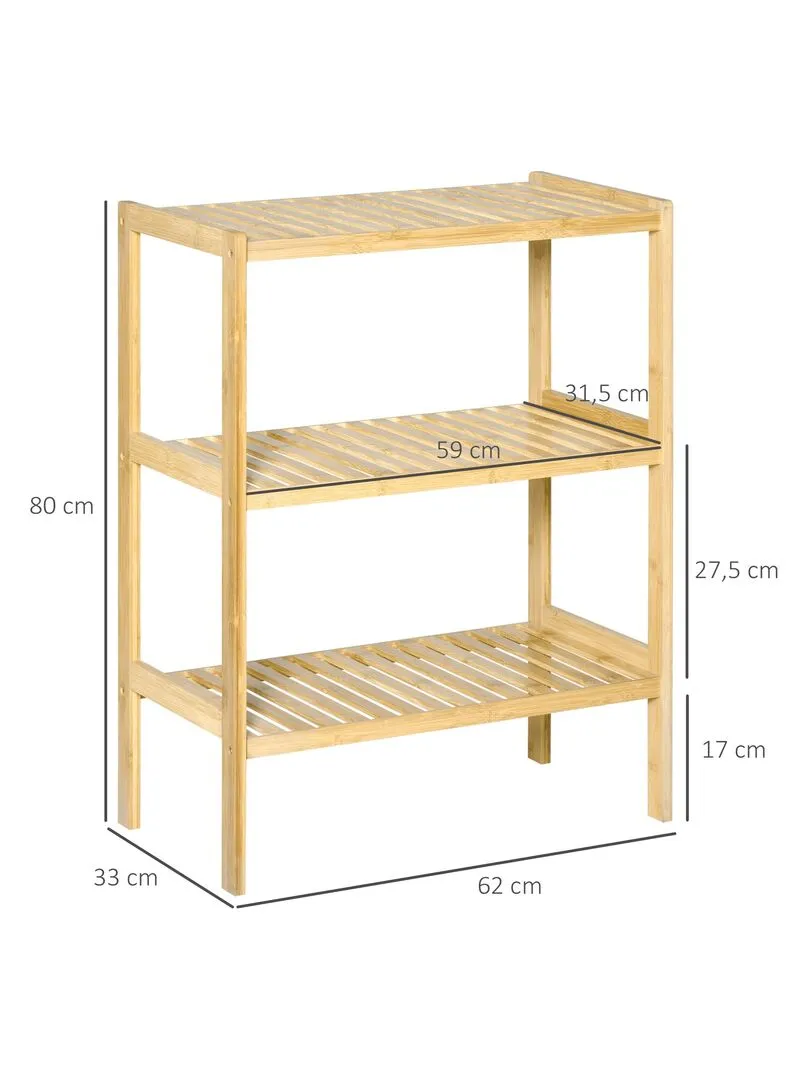 Bamboo Wood Beige Freestanding Storage Shelf - French.