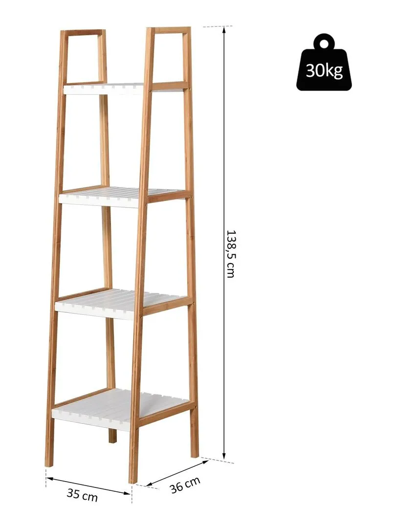 Bathroom Bamboo 4-Tier White Pine Wood Etagere - White