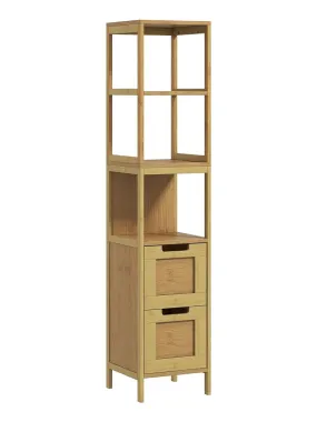 Bathroom Storage Column Unit MDF Light Wood Bamboo Finish - Beige