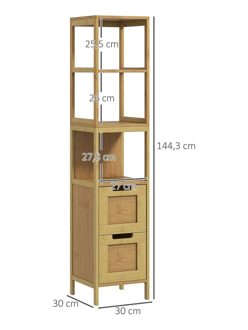 Bathroom Storage Column Unit MDF Light Wood Bamboo Finish - Beige