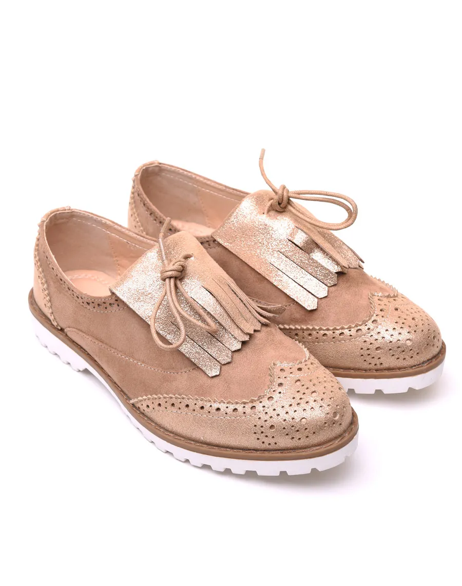 Beige and Champagne Fringe Bi-Material Derbies