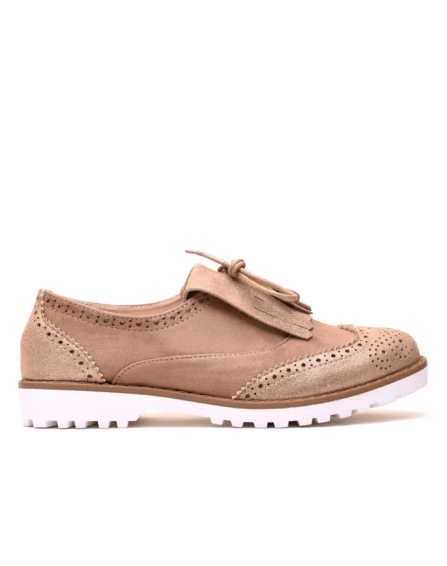 Beige and Champagne Fringe Bi-Material Derbies