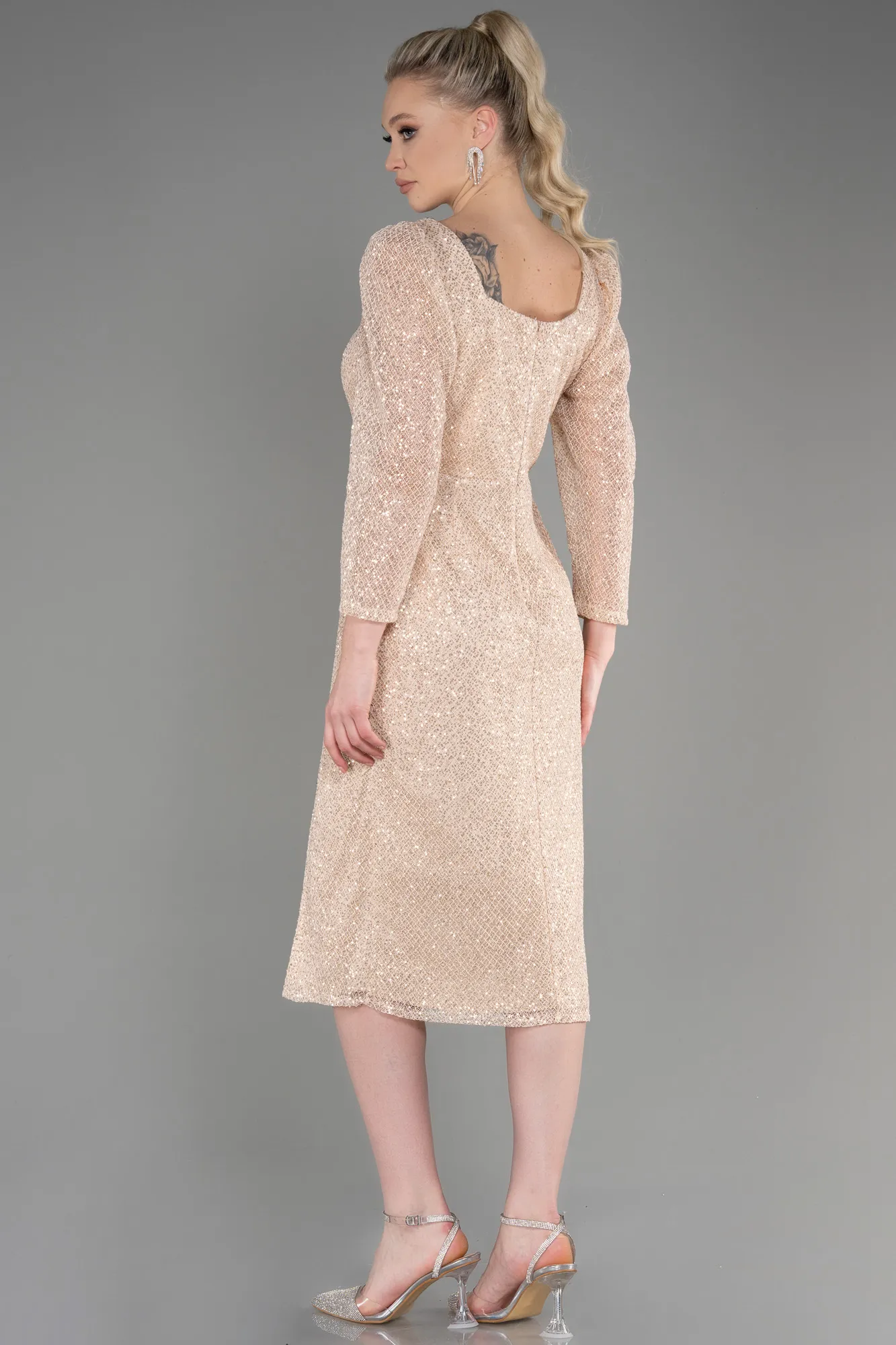 Beige Mid-Length Scaly Evening Dress ABK1936