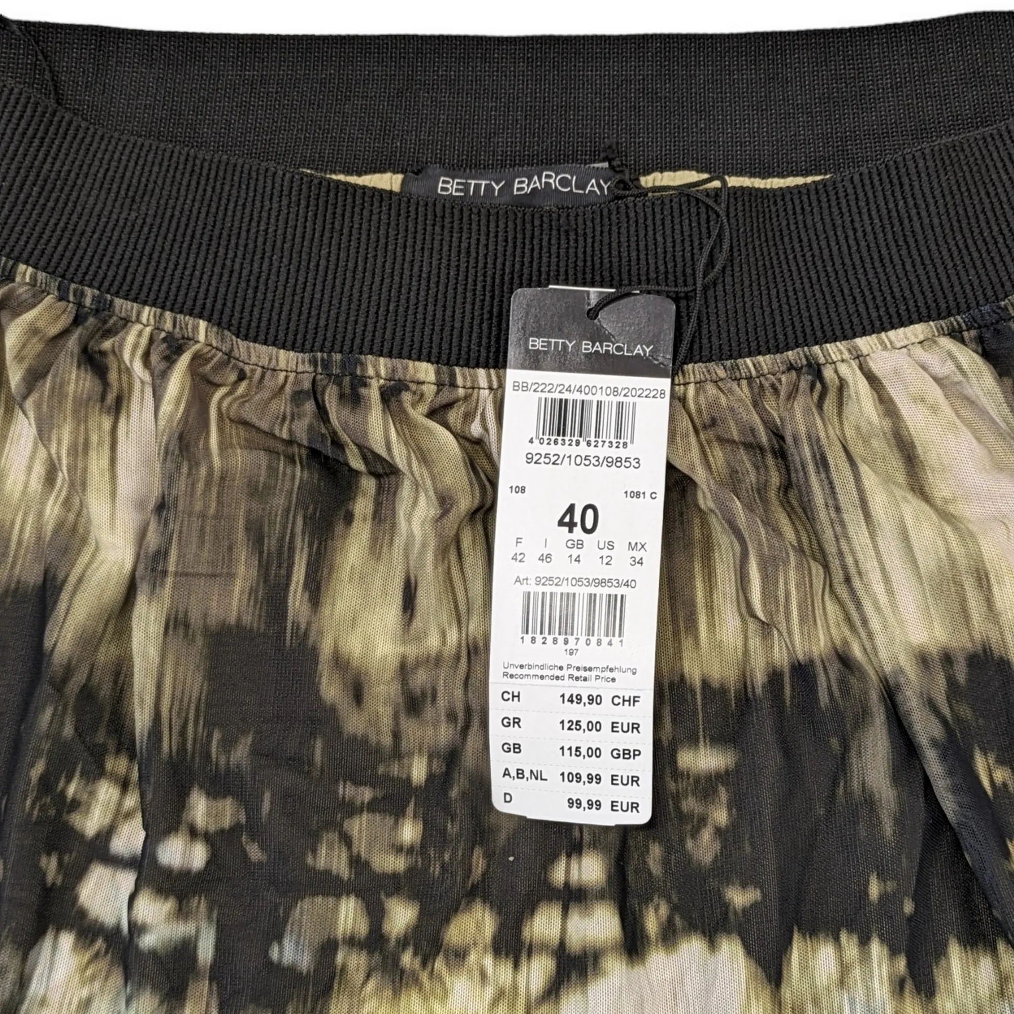 Betty Barclay Printed Khaki and Black Midi Skirt Size 42