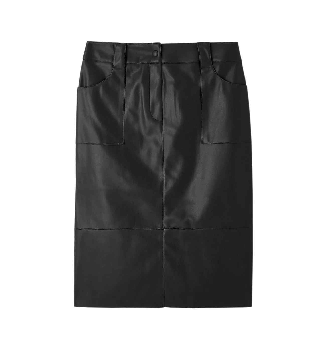 Black Faux Leather Midi Skirt for Women