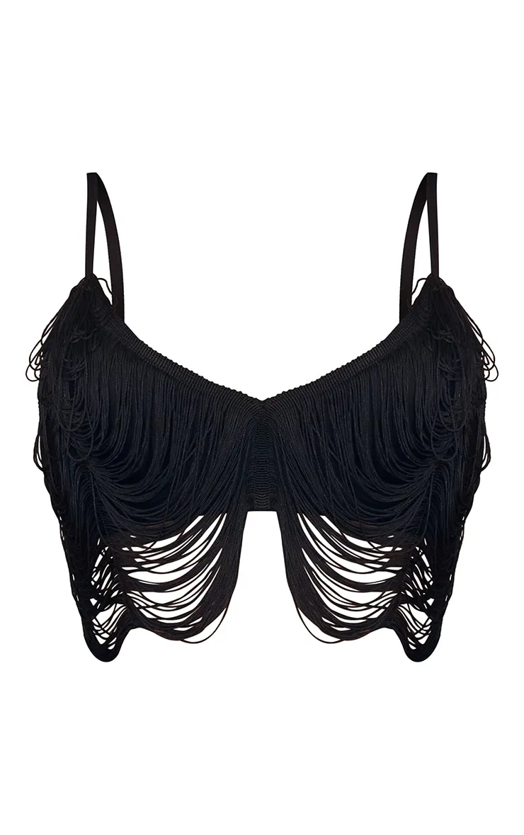 Black Fringed Shapewear Bralette