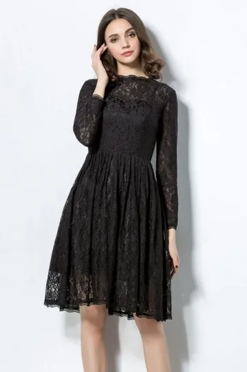 Black lace long sleeve evening gown for wedding party.