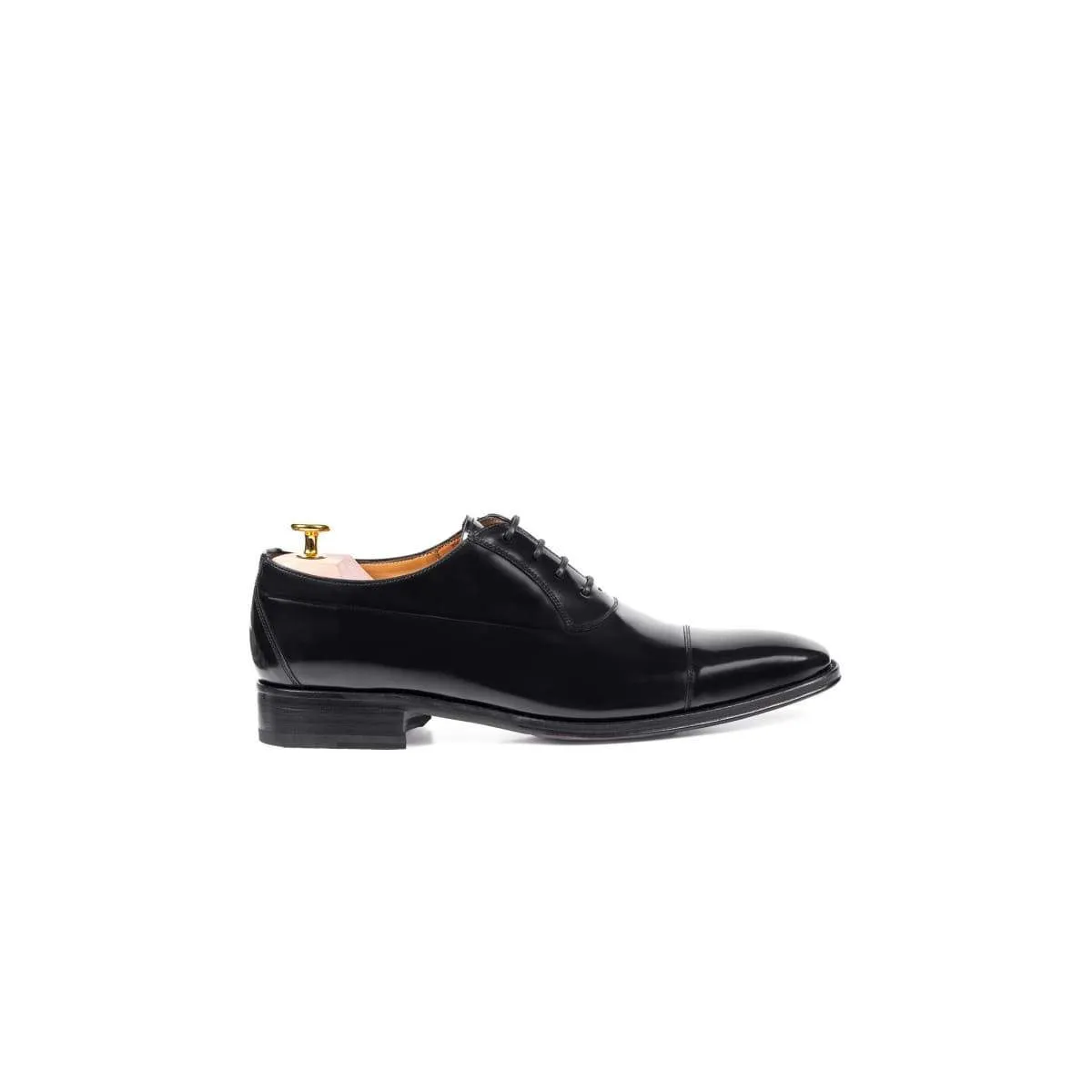 Black Leather Shiny Richelieu Shoes - Black