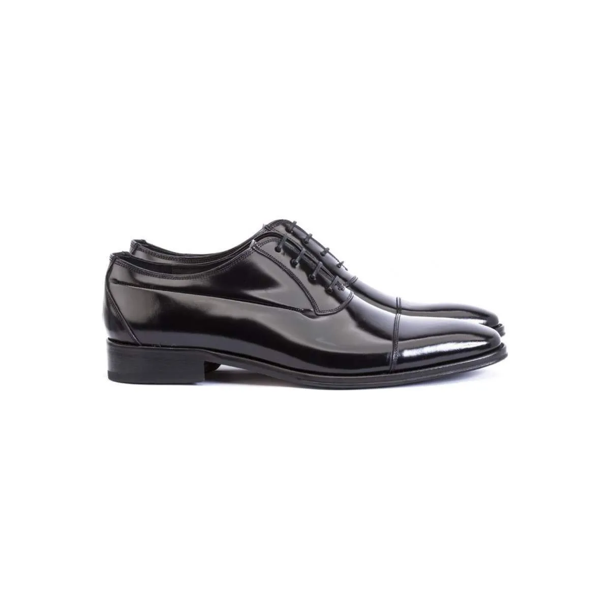 Black Leather Shiny Richelieu Shoes - Black