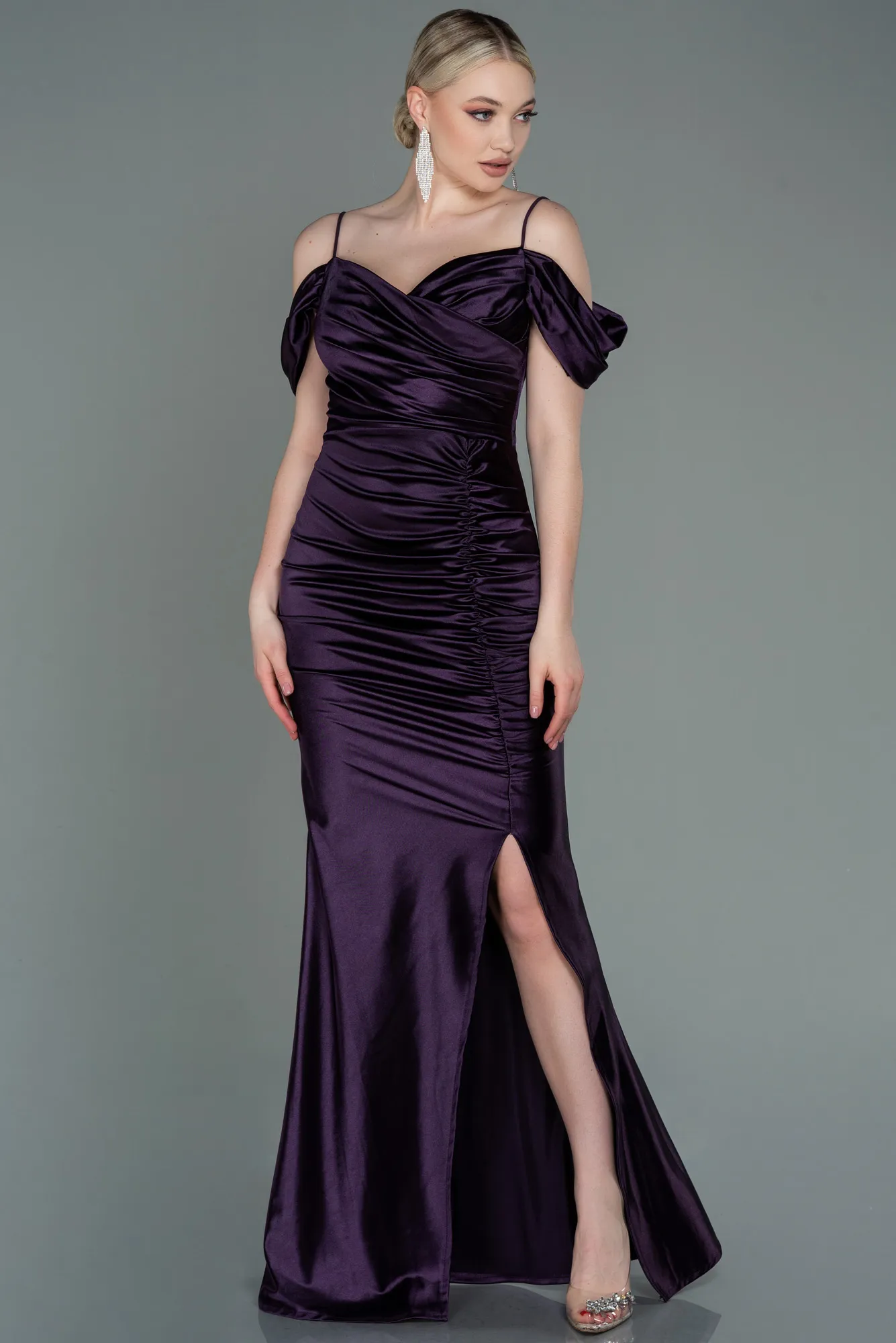 Black Satin Long Evening Dress ABU3139