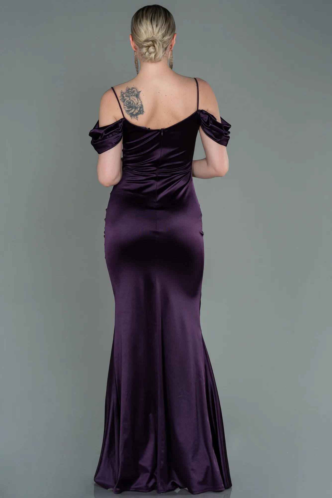 Black Satin Long Evening Dress ABU3139