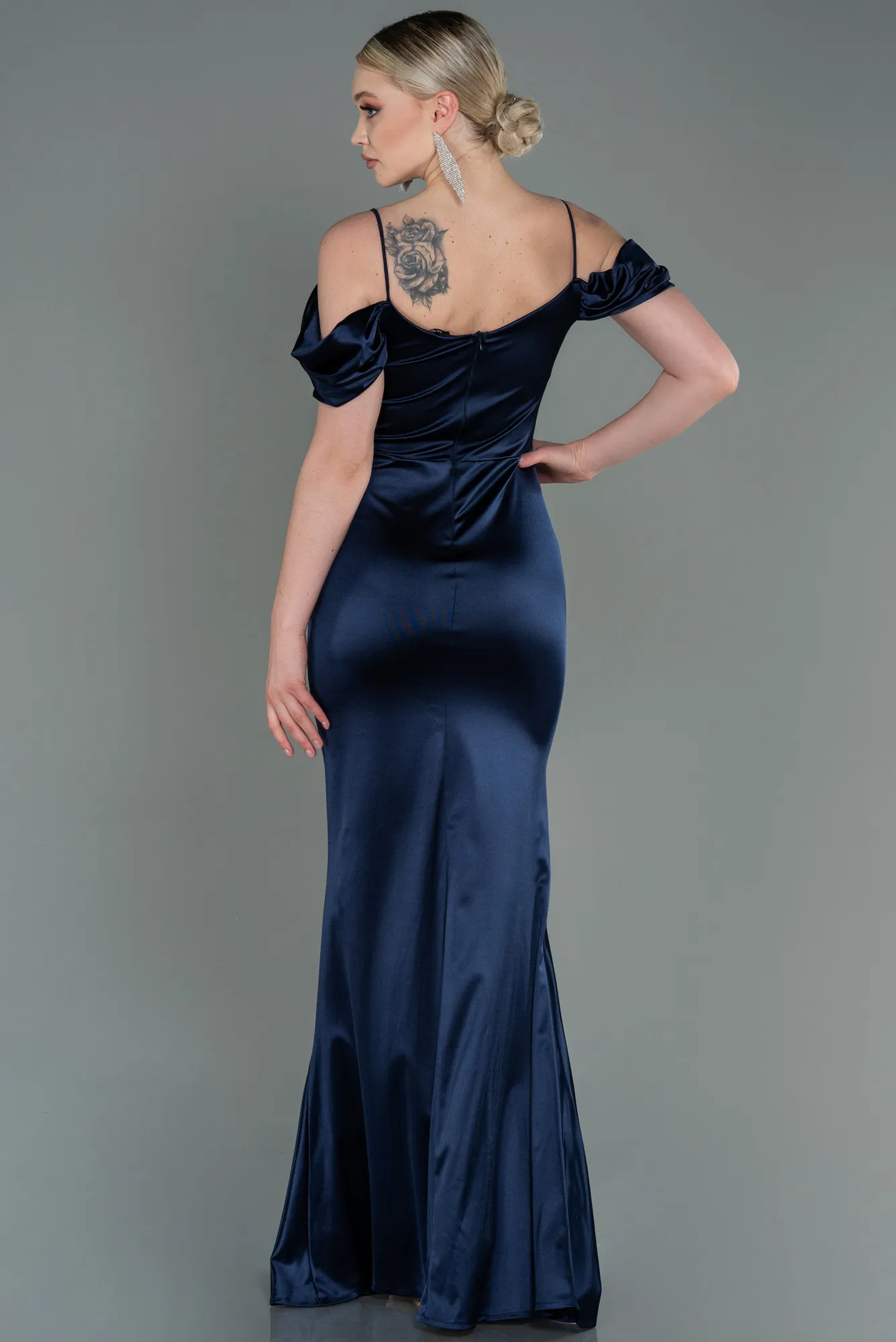 Black Satin Long Evening Dress ABU3139