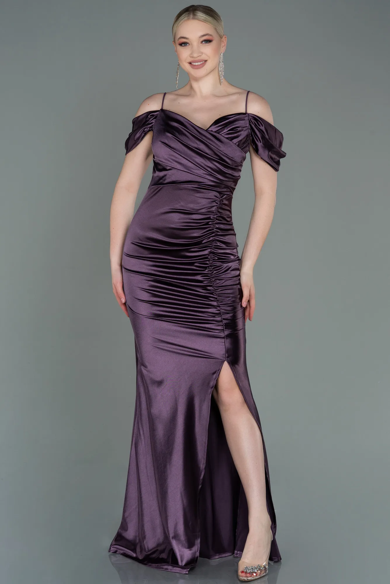 Black Satin Long Evening Dress ABU3139