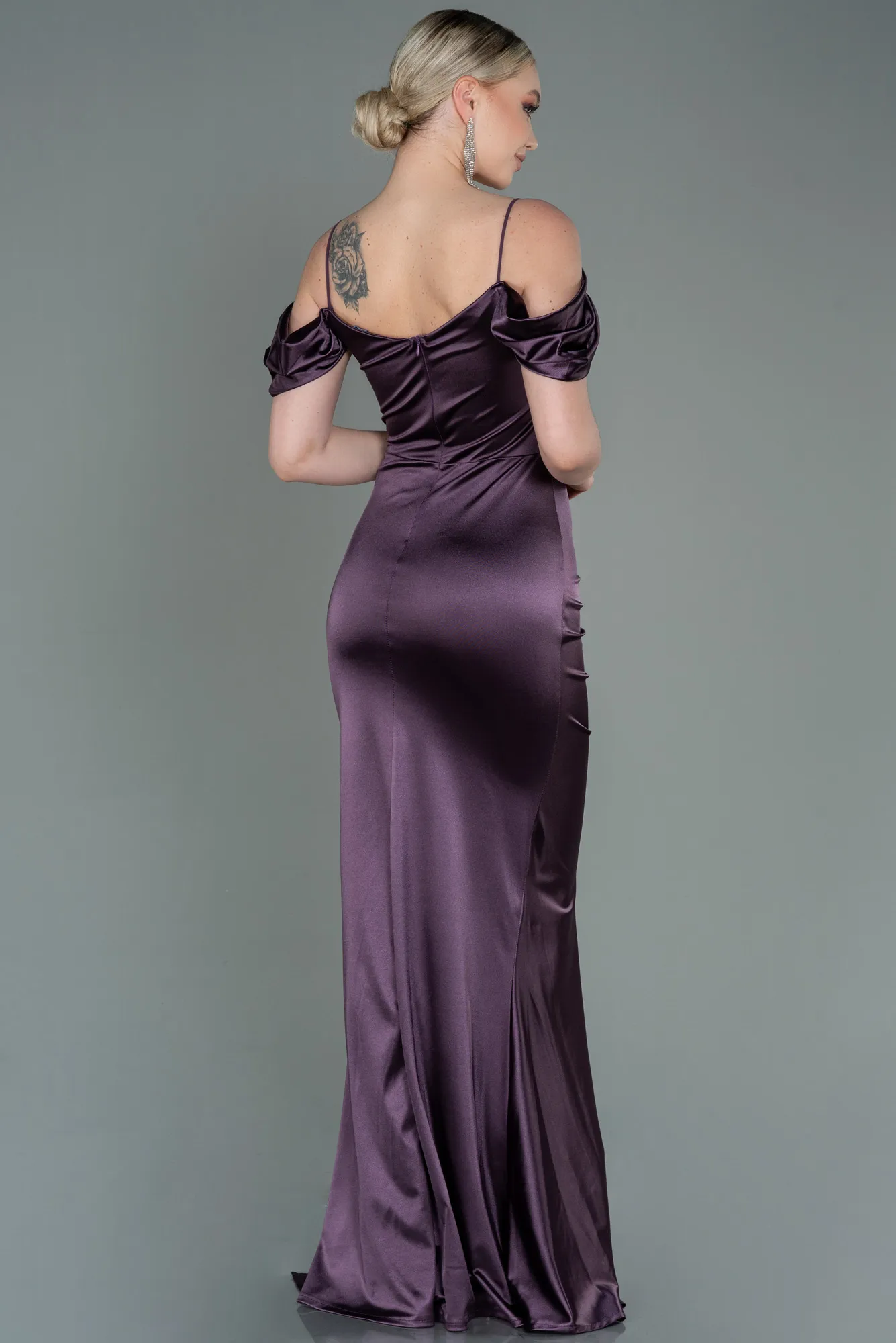 Black Satin Long Evening Dress ABU3139