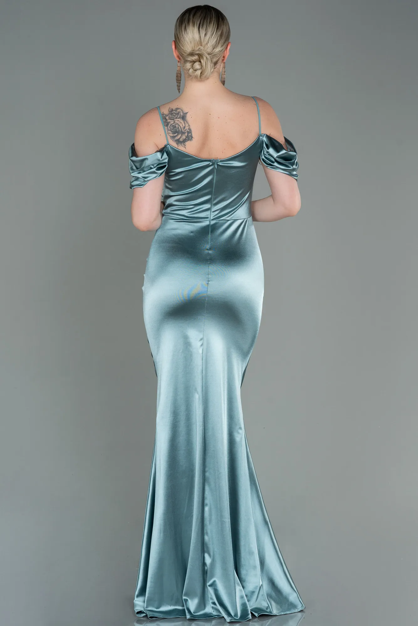 Black Satin Long Evening Dress ABU3139