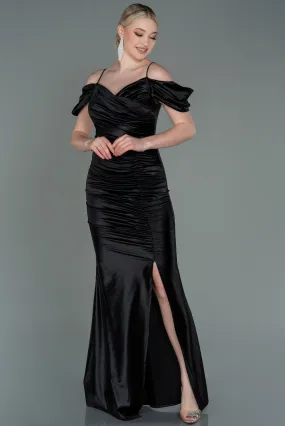 Black Satin Long Evening Dress ABU3139