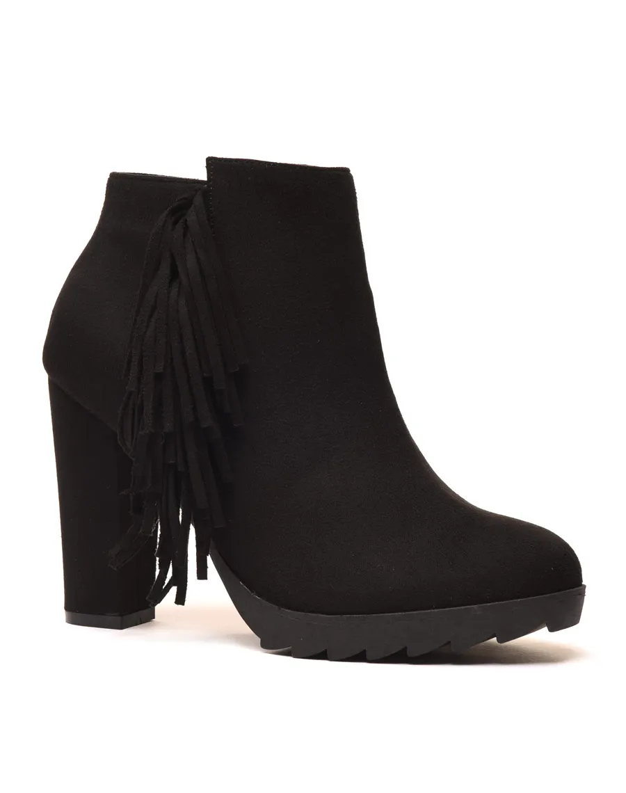 Black suede fringe ankle boots.