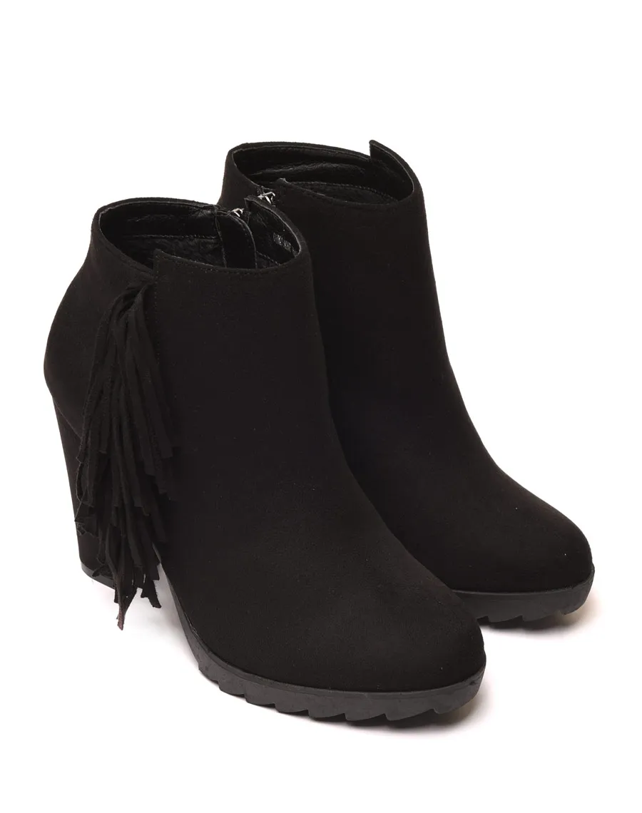 Black suede fringe ankle boots.