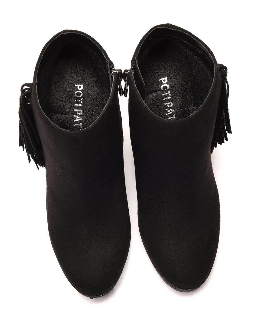 Black suede fringe ankle boots.