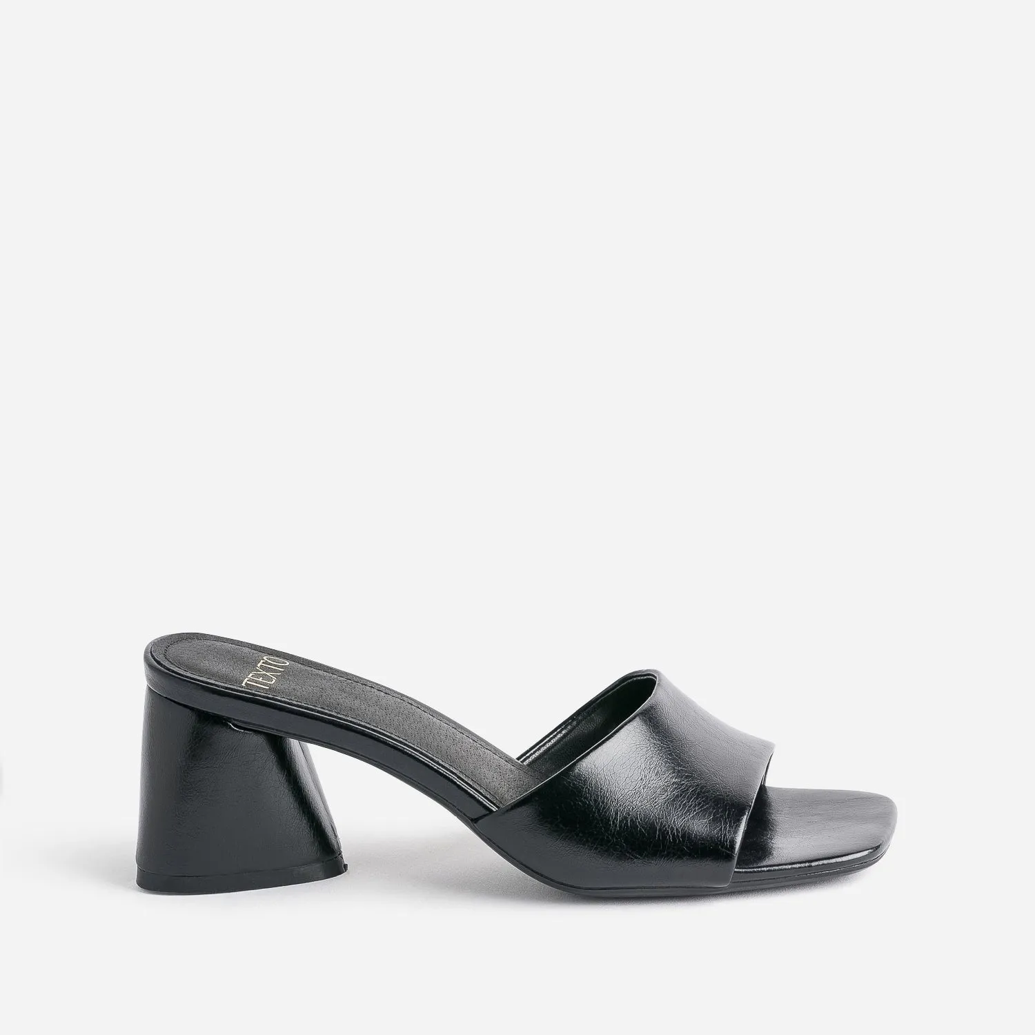 Black Textured Mule with Triangle Heel - Women's Sandals | ERAM