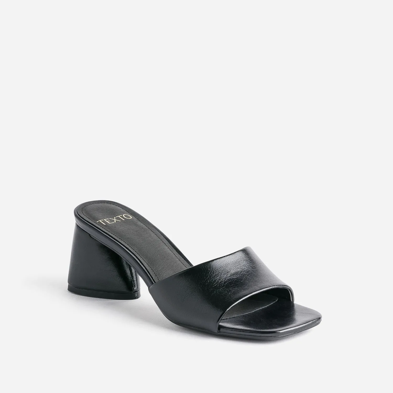 Black Textured Mule with Triangle Heel - Women's Sandals | ERAM