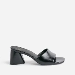 Black Textured Mule with Triangle Heel - Women's Sandals | ERAM