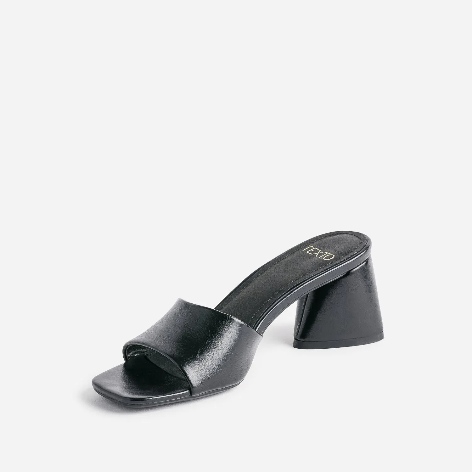 Black Textured Mule with Triangle Heel - Women's Sandals | ERAM