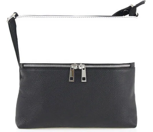 Black White Leather Crossbody Bag - (URL)