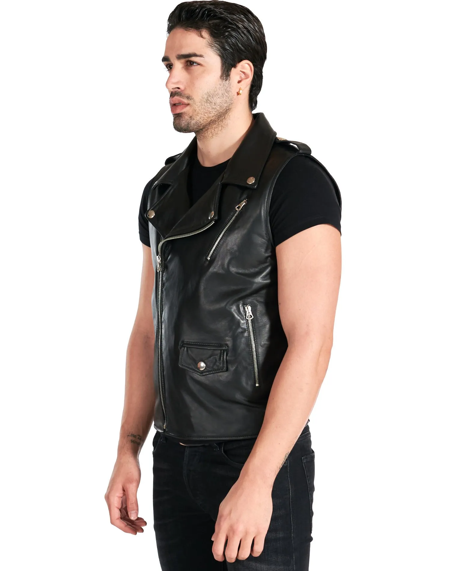 Leather Black Men's Sleeveless Vest.