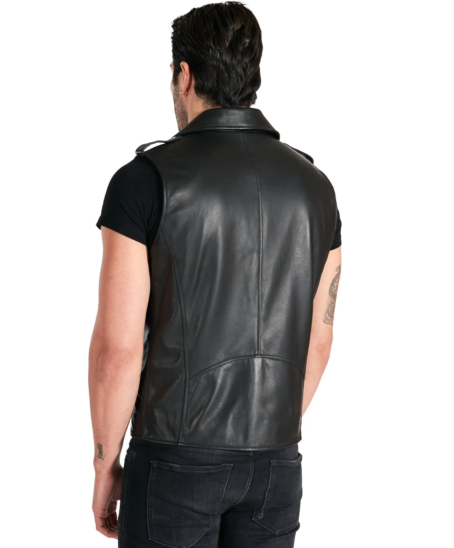 Leather Black Men's Sleeveless Vest.