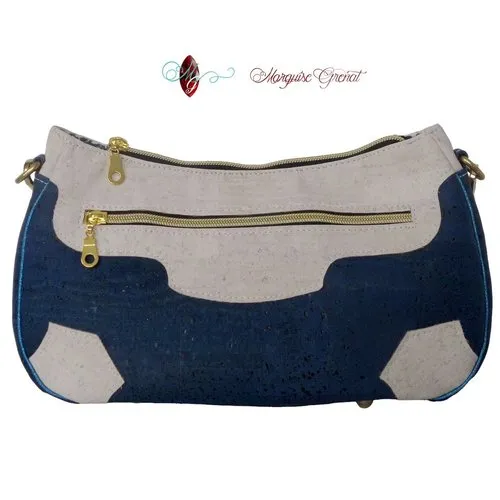 Blue and Cream Cork Crossbody Baguette Purse