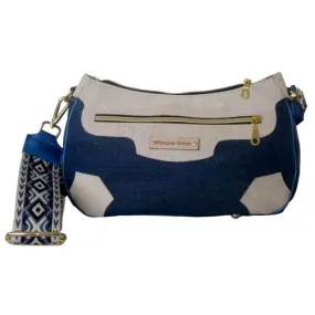 Blue and Cream Cork Crossbody Baguette Purse