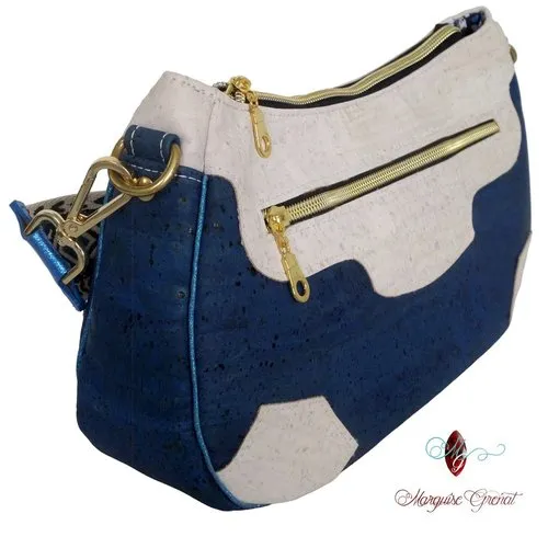 Blue and Cream Cork Crossbody Baguette Purse